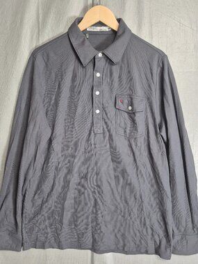 CRIQUET Mens Large Long Sleeve Polo Shirt Dark Gray Golf Performance Rugby